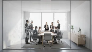 Chicago office conference room with frosted decorative window film on glass partitions