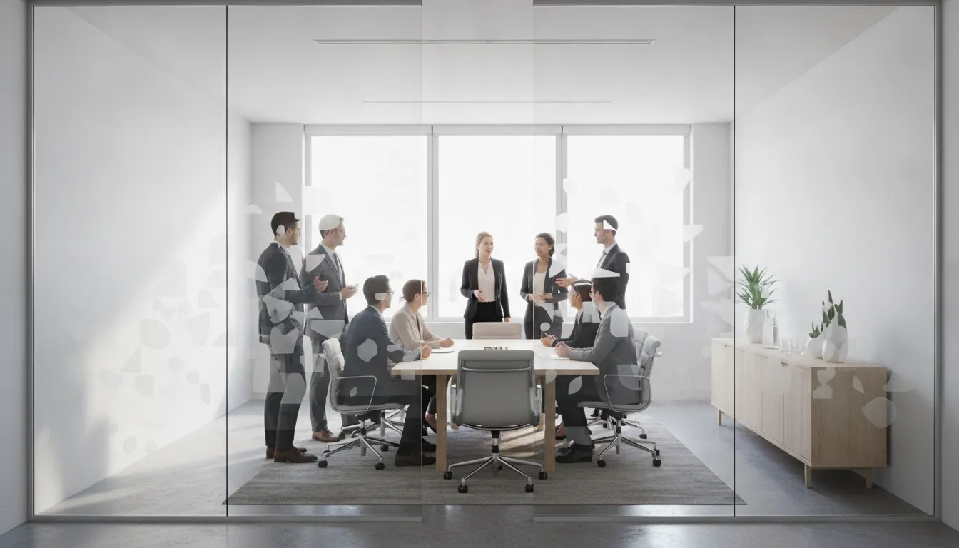 Chicago office conference room with frosted decorative window film on glass partitions